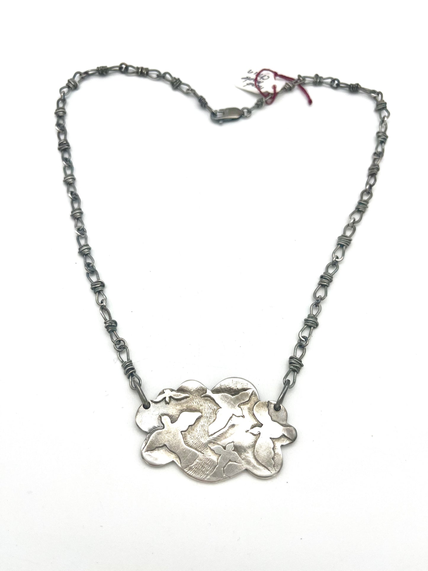 Birds and Barb Wire Oxidized Pendant Necklace
