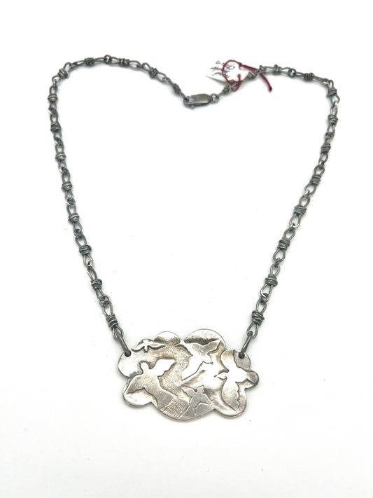 Birds and Barb Wire Oxidized Pendant Necklace