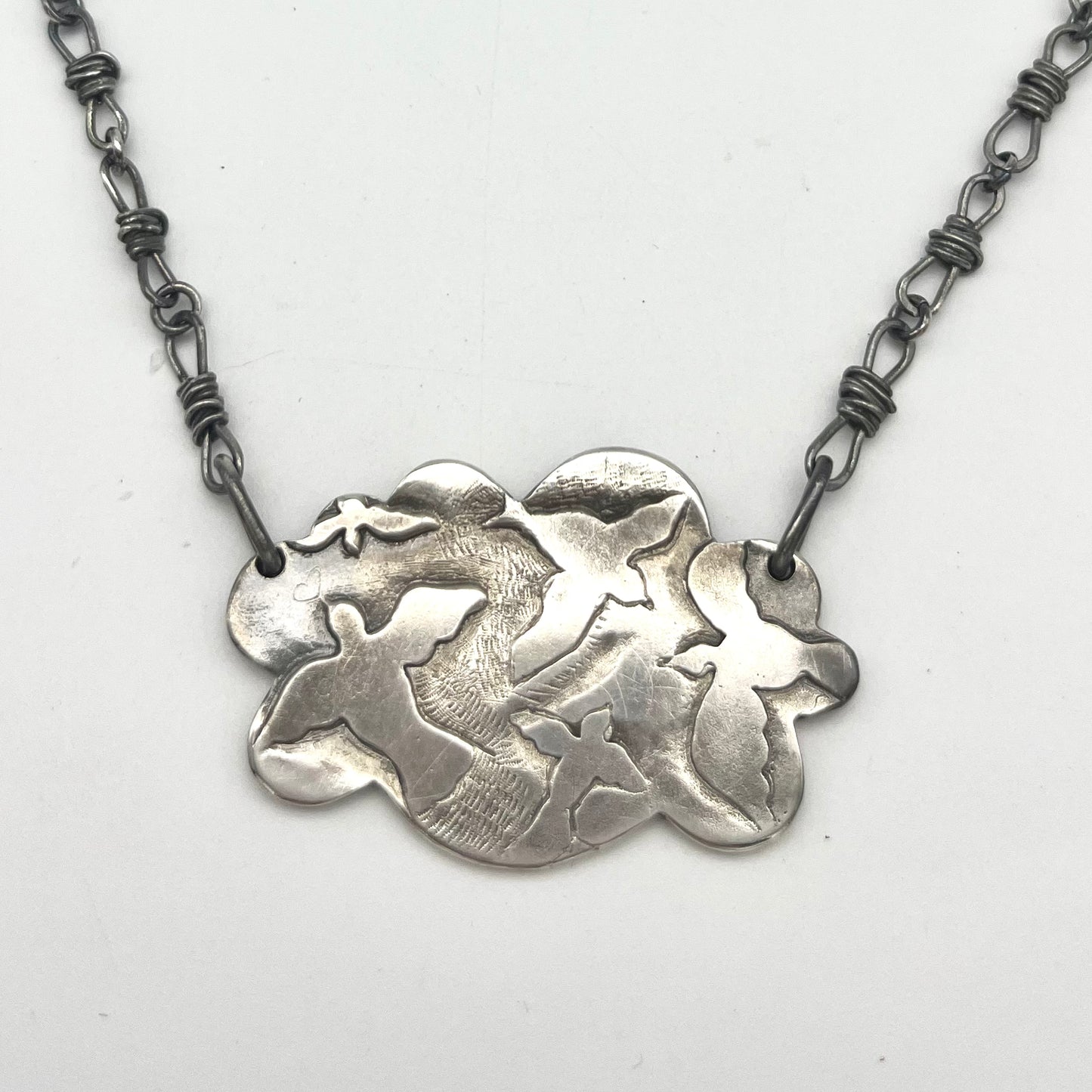 Birds and Barb Wire Oxidized Pendant Necklace
