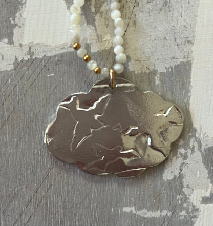 Petite Peace Cloud three birds & heart Necklace