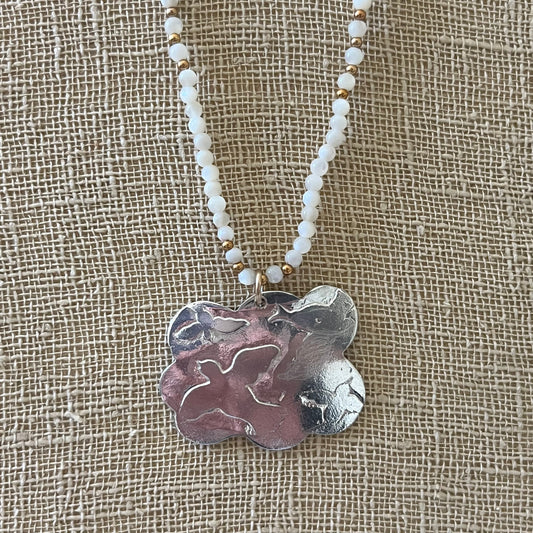 Petite Peace Cloud with four birds Necklace