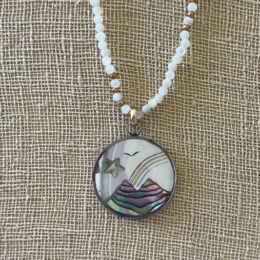 Petite Peace Coin with shell  Necklace