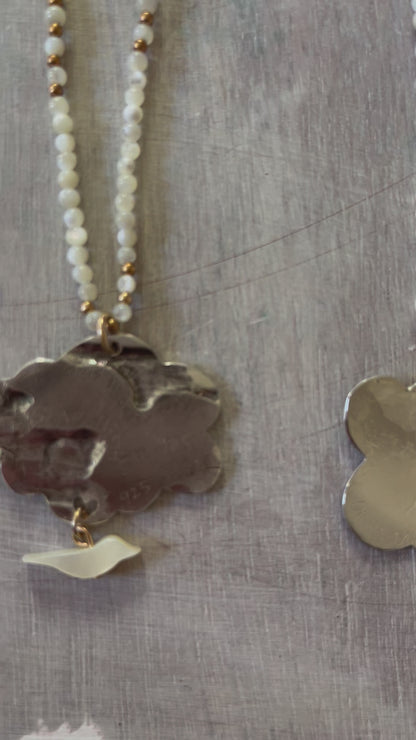 Petite Peace Cloud with four birds Necklace